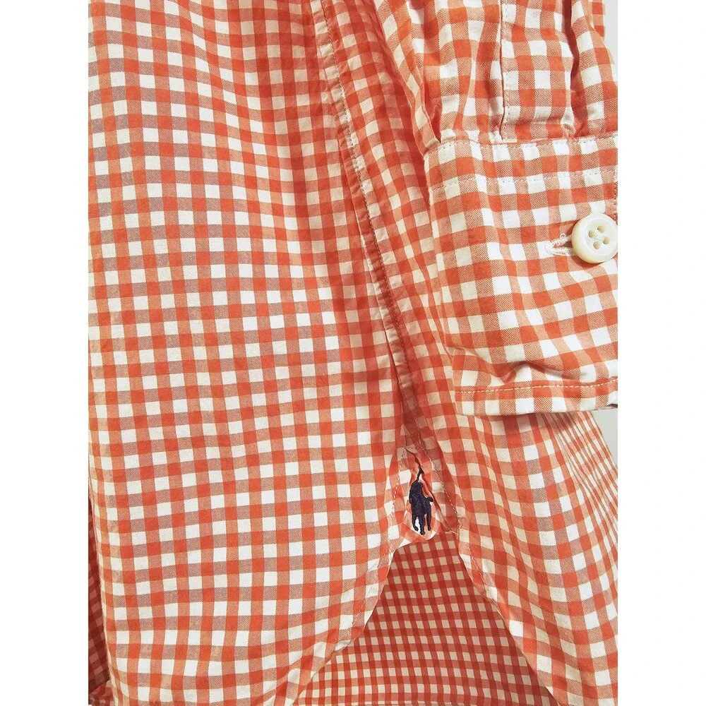 Polo Ralph Lauren Medium 16-33 Regent Custom Fit Orange Gingham Button Down